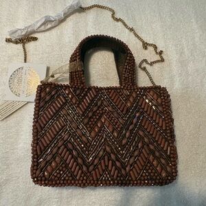 Beaded Brown Chevron Mini Tote